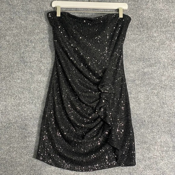 Parker Black Mini Dress 4 Small Sequin Strapless Aurelia Ruffle Cocktail Formal - Picture 2 of 15